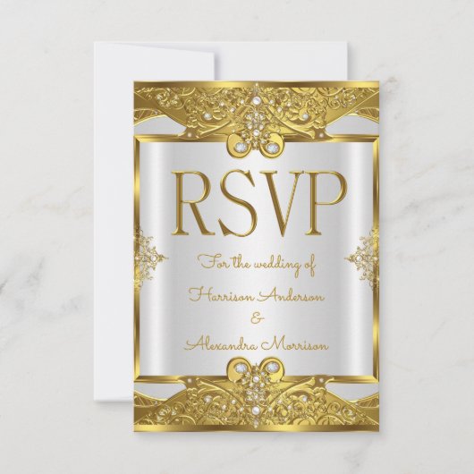 RSVP Wedding Gold White Pearls Lijst Kaart (Voorkant)