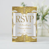 RSVP Wedding Gold White Pearls Lijst Kaart (Staand voorkant)