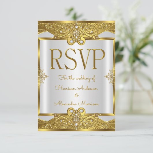 RSVP Wedding Gold White Pearls Lijst Kaart (Staand voorkant)