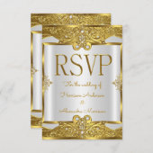 RSVP Wedding Gold White Pearls Lijst Kaart (Voorkant / Achterkant)