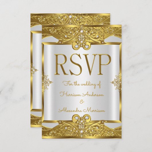RSVP Wedding Gold White Pearls Lijst Kaart (Voorkant / Achterkant)