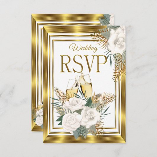 RSVP Wedding Golden White Rose Champagne Gold (Voorkant / Achterkant)