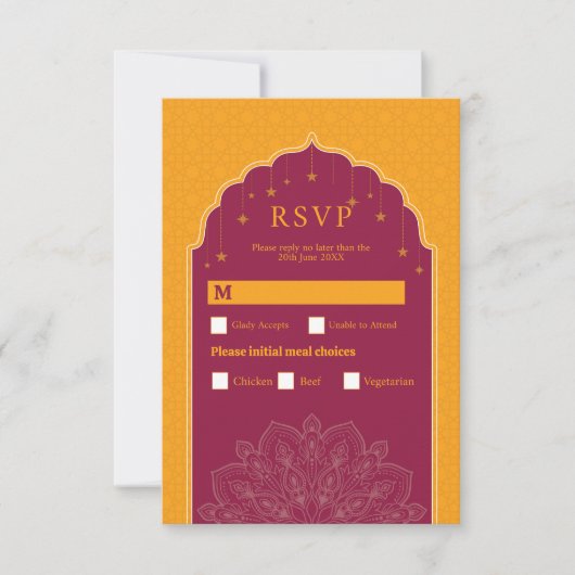 RSVP Wedding Indian Temple Palace Mosterd Kaart (Voorkant)