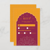 RSVP Wedding Indian Temple Palace Mosterd Kaart (Voorkant / Achterkant)