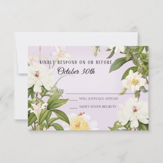 RSVP Wedding  Lavender Ivory Roos Peony Kaart (Voorkant)