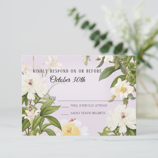 RSVP Wedding  Lavender Ivory Roos Peony Kaart (Staand voorkant)