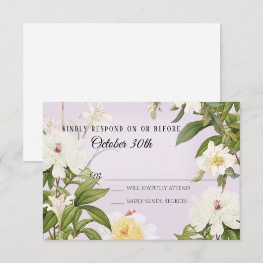 RSVP Wedding Lavender Ivory Roos Peony Kaart (Voorkant / Achterkant)