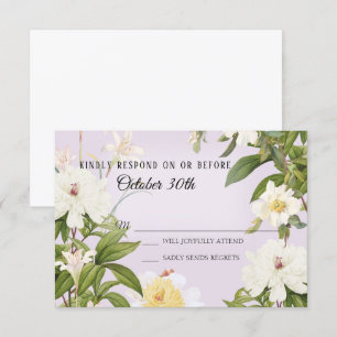 RSVP Wedding  Lavender Ivory Roos Peony Kaart