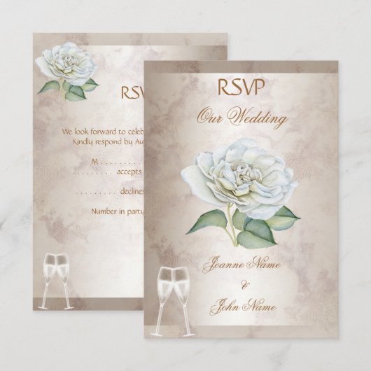 RSVP Wedding Marble Roos Cream White Champagne Kaart (Voorkant / Achterkant)