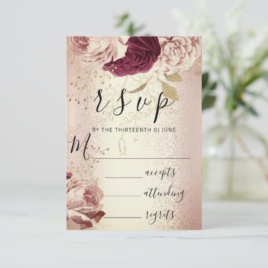 RSVP Wedding Marsala Florals Rozen PinkGlam (Staand voorkant)