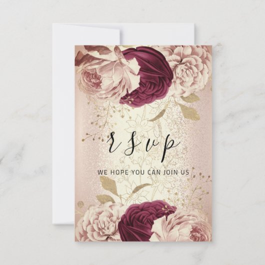 RSVP Wedding Marsala Florals Rozen PinkGlam Kaartje (Achterkant)
