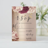 RSVP Wedding Marsala Florals Rozen Roze Kaartje (Staand voorkant)