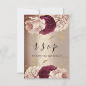 RSVP Wedding Marsala Florals Rozen Roze Kaartje (Achterkant)