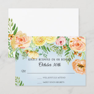 RSVP Wedding Modern Yellow Roses Blush Floral Kaart