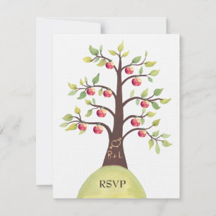 RSVP Wedding Monogram Apple Tree Carving Kaartje
