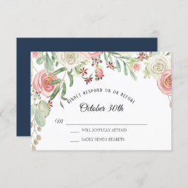 RSVP Wedding Navy Bleek Blush Ivory Rozen Floral Kaart