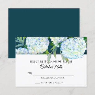 RSVP Wedding Painted White Hydrangeas Peacock Blue Kaart