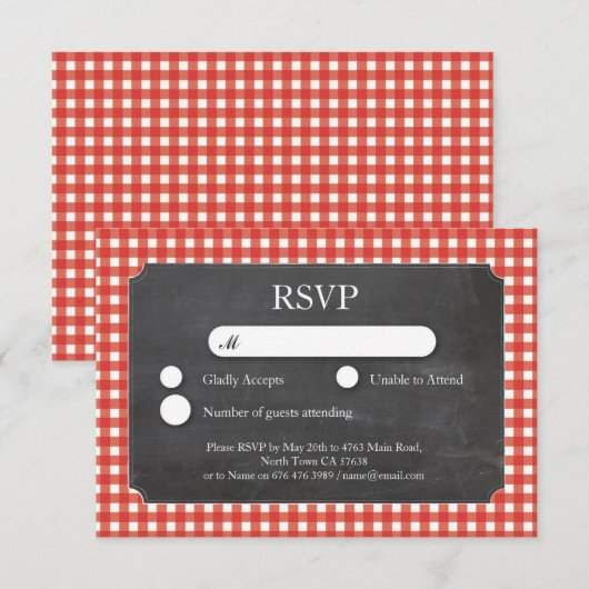 RSVP Wedding Red Check Chalkboard-kaarten voor RSV (Voorkant / Achterkant)
