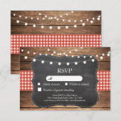 RSVP Wedding Red Check Wood Light Cards nodigt uit (Voorkant / Achterkant)