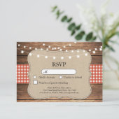 RSVP Wedding Red Check Wood Light Kaarten nodigt u (Staand voorkant)