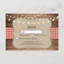 RSVP Wedding Red Check Wood Light Kaarten nodigt u