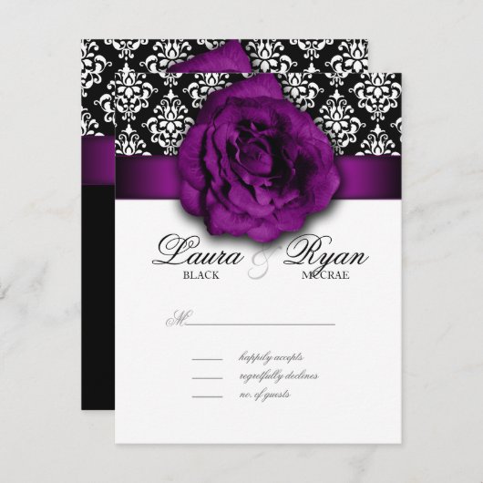 RSVP Wedding Reply Card Paars Roos Damask (Voorkant / Achterkant)