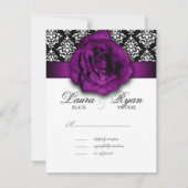 RSVP Wedding Reply Card Paars Roos Damask Kaartje (Voorkant)
