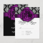 RSVP Wedding Reply Card Paars Roos Damask Kaartje (Voorkant / Achterkant)