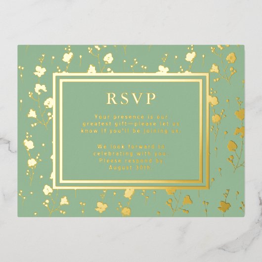 RSVP Wedding Response Kaart Flowers Sage Green (Voorkant)