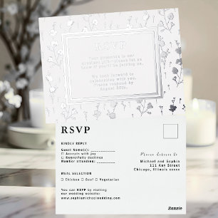 RSVP Wedding Response Kaart Flowers Zilverfolie