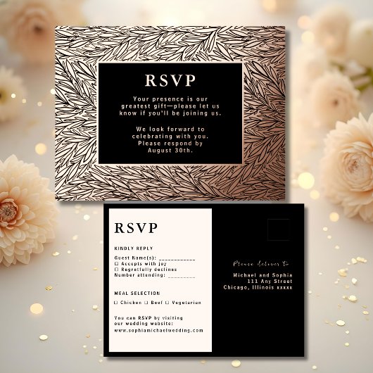 RSVP Wedding Response Kaart Modern Roos Gold Luxe