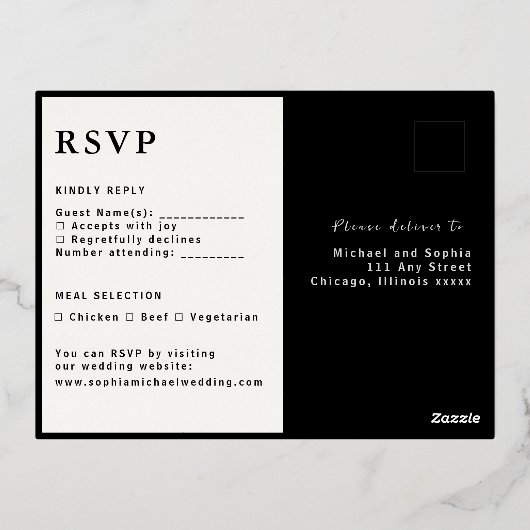 RSVP Wedding Response Kaart Moderne Elegantie (Achterkant)