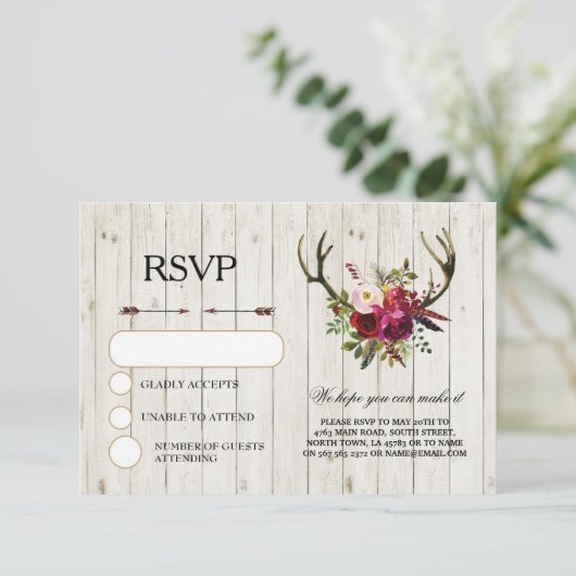 RSVP Wedding Rustic Antlers Statistische Kaarten n (Staand voorkant)