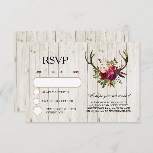 RSVP Wedding Rustic Antlers Statistische Kaarten n (Voorkant / Achterkant)