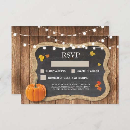 RSVP Wedding Rustic Chalk Pumpkin-reactiekaarten (Voorkant / Achterkant)