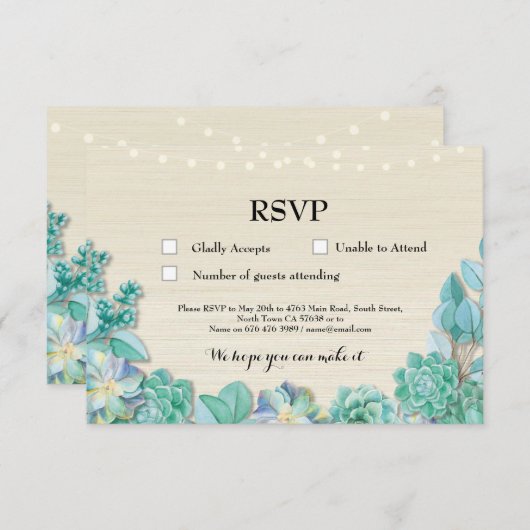 RSVP Wedding Rustic Mint Succulents Cards nodigt u (Voorkant / Achterkant)