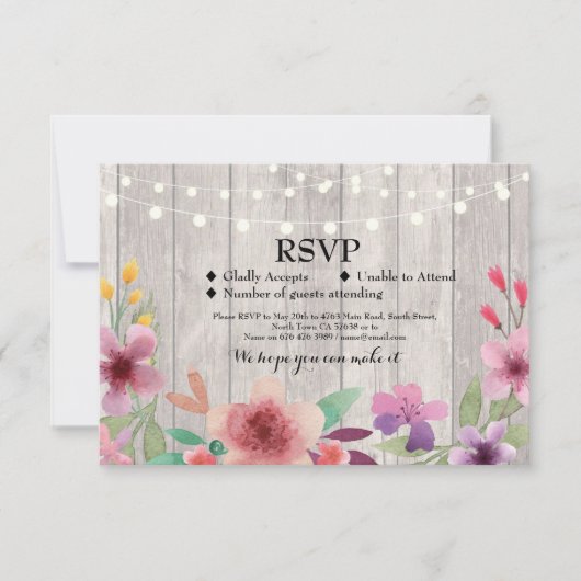 RSVP Wedding Rustic Wood Floral Cards nodigt uit (Voorkant)