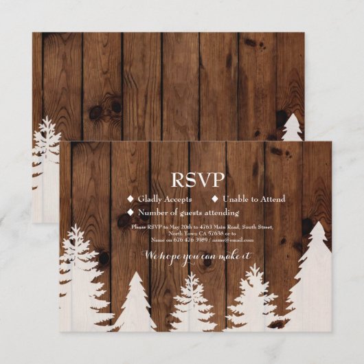 RSVP Wedding Rustic Wood Winter Tree Cards Invitae (Voorkant / Achterkant)