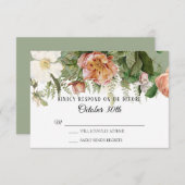RSVP Wedding Sage Blush Ivory Roos Peony Ferns Kaart (Voorkant / Achterkant)
