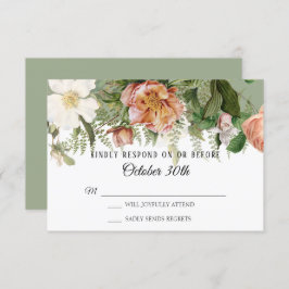 RSVP Wedding Sage Blush Ivory Roos Peony Ferns Kaart