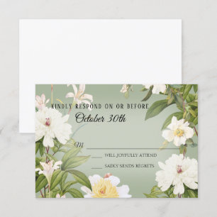 RSVP Wedding  Sage Green Ivory Roos Peony Kaart