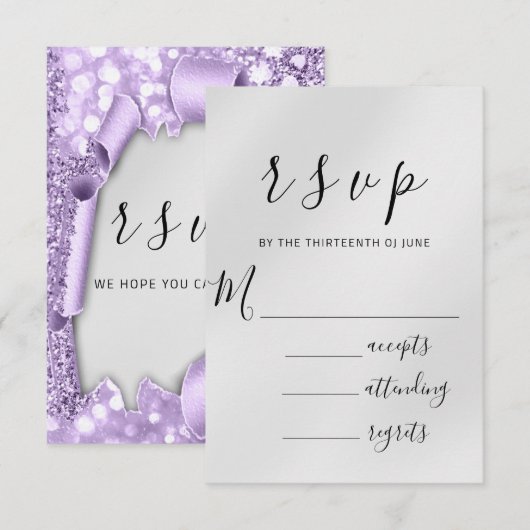 RSVP Wedding Silver Grey Paper Paars Violet Glam (Voorkant / Achterkant)