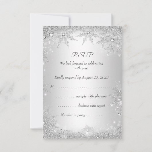 RSVP Wedding Silver Winter Wonderland Snowflakes (Achterkant)