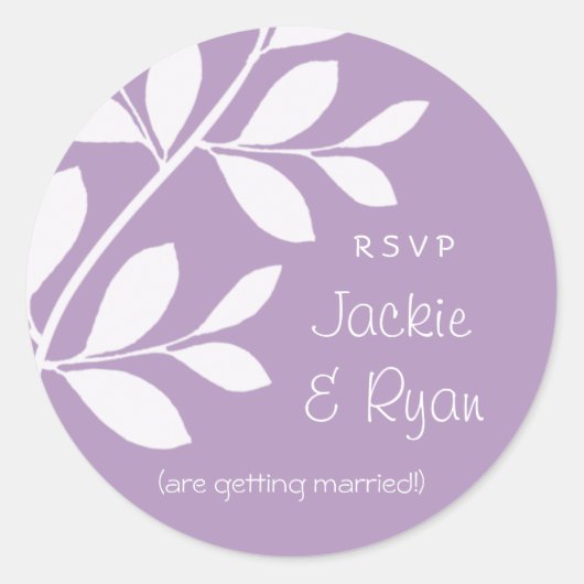 RSVP Wedding Stickers Leaf Branch Paars (Voorkant)