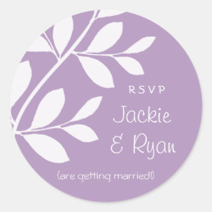 RSVP Wedding Stickers Leaf Branch Paars