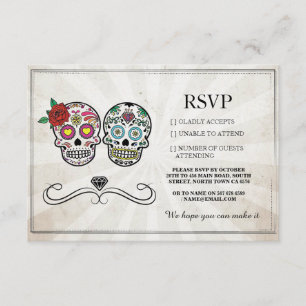 RSVP Wedding Sugar Skulls Diamond Rustige Kaarten