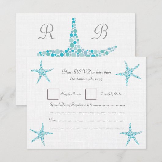 RSVP Wedding Turquoise Aqua Starfish Beach (Voorkant / Achterkant)