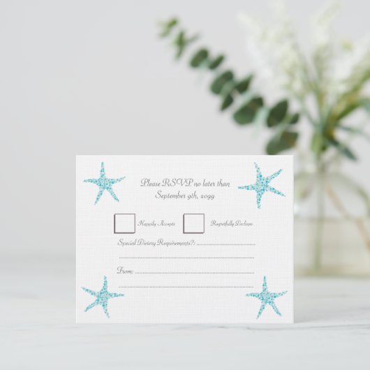 RSVP Wedding Turquoise Aqua Starfish Beach (Staand voorkant)