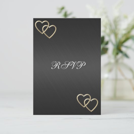 RSVP Wedding Verloving Black Gold Hearts (Staand voorkant)