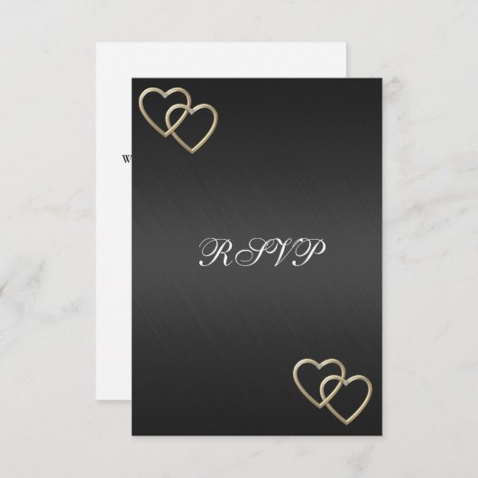 RSVP Wedding Verloving Black Gold Hearts (Voorkant / Achterkant)